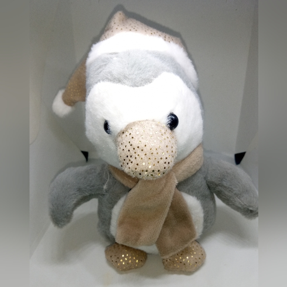 Dan Dee Gray Penguin Plush Glitter Hat Scarf 8" Stuffed Animal Toy Great Cond.